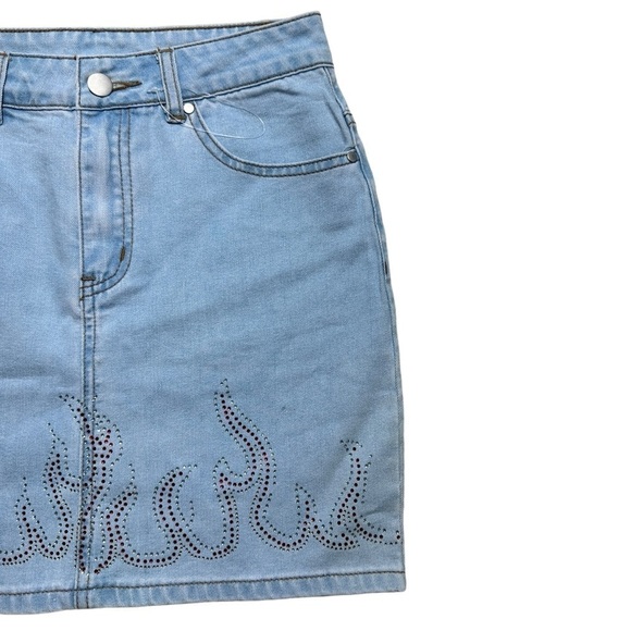 Superdown Revolve Rhinestone Flame Denim Mini Skirt US S - Picture 4 of 8